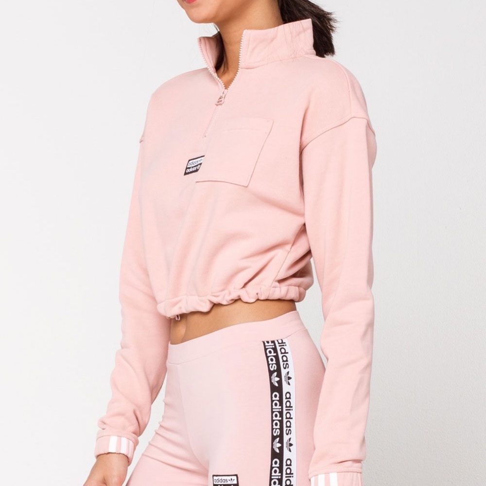 Adidas Cropped Quarter Zip Cinched Sweatshirt